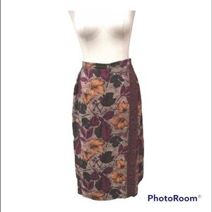 Vintage Faux Wrap Floral Print Midi Skirt